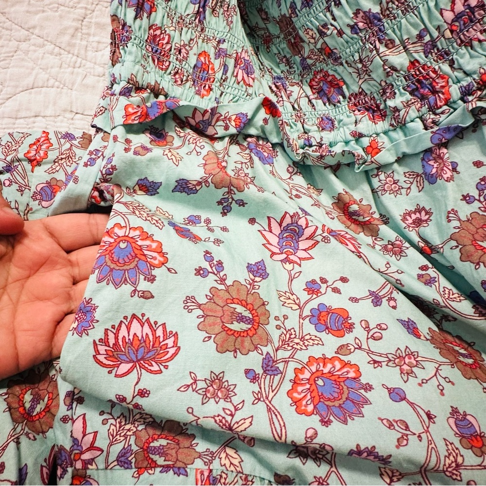 SEA New York NWT Brita Floral Smocked Dress Blue Sz.L Cottagecore Boho Prairie - Picture 8 of 12